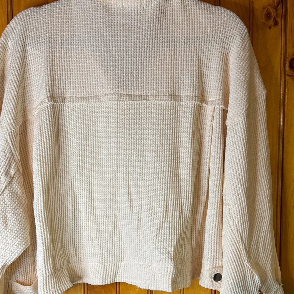 POL Cream Waffle Textured Women's Jean Jacket - Picture 6 of 7